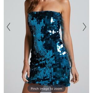 RUNAWAY THE LABEL - ZA ZA MINI DRESS IN OCEAN SEQUIN